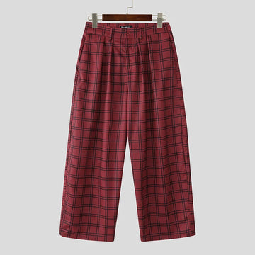 AIDASE  -  Men Plaid Pants Button Joggers Oversize Casual Wide Leg Trousers Men Streetwear 2025 Loose Fashion Male Long Pants S-5XL aidase-shop